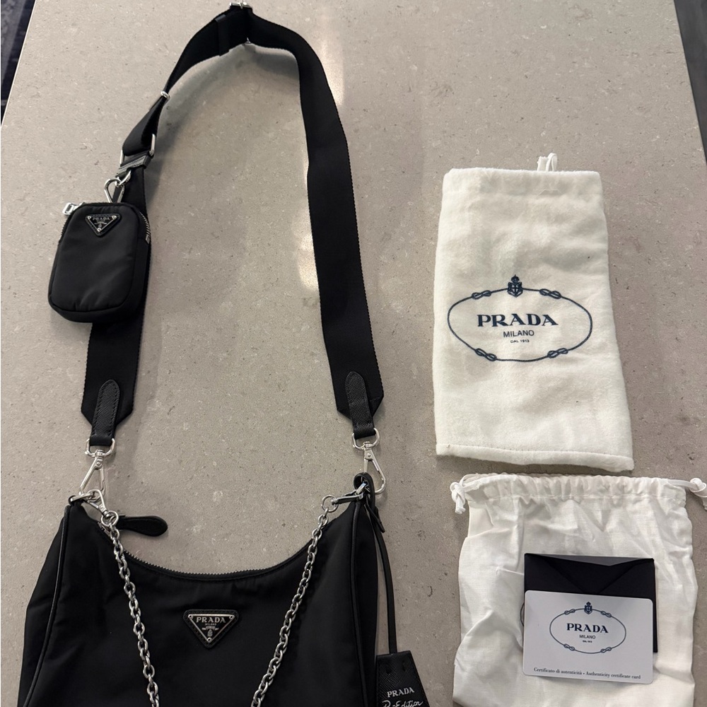 Prada Black Re-Edition 2005 Nylon Crossbody with Leather Tag